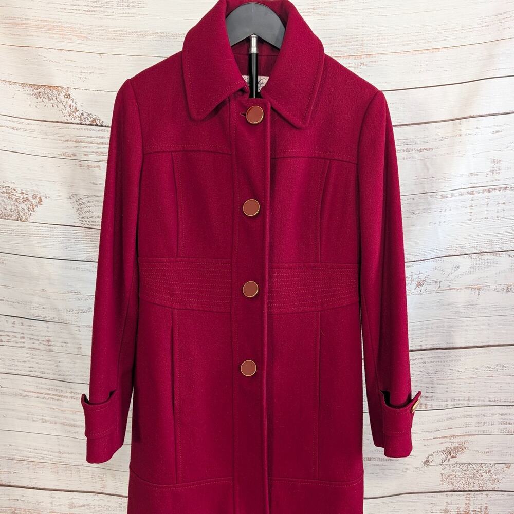 Kenneth Cole Coat Womens 6 Magenta Berry Wool Blend Button Front Trench Parka